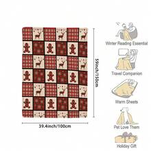 Christmas1pc Gingerbread Man, Little Deer, Snowflakes, Red Plaid Flannel Blanket,280gsm, Retro Patchwork Style Throw Blankets, Blanket For Bed, Tapestry,Rug, Suitable For Home Decor,The Four Seasons, Bedroom Decor, Room Decoration Stuff, Living Room Decor, Picnic Blanket, Best Friend Gifts, Bed.