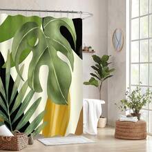 1 pieza Cortina de ducha con estampado de hojas tropicales, cortina de baño resistente al agua y a la humedad, separador de bañera, accesorios de decoración de baño, decoración navideña