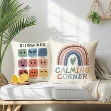 2 buc. fețe de pernă pentru sănătate mintală cu model curcubeu, cu expresii, litere și modele curcubeu, fețe de pernă imprimate pe o singură față cu fermoar din țesătură de poliester, decor pentru casă, potrivite pentru studio, petrecere, canapea extensibilă, terasă exterioară tip casă de la țară, inserția de pernă nu este inclusă