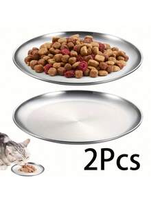 2 piezas/3 piezas Tazón plano para mascotas con borde ancho de acero inoxidable, bandeja de alimentación para perros y gatos pequeños de interior