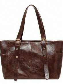 Minimalist Fashion Large Capacity Underarm Tote Bag - Coffee Brown - View 3