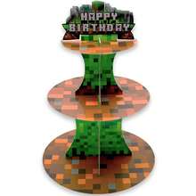 1pc/2pcs, Green Pixel Block Cupcake Rack, 3 Layers Dessert Rack Game Party Supplies Video Game Cup Dangao Boys Girls Birthday Decorations, Adventure Craft Theme Healing Tower Birthday Party Decorations (Pixel Style)
