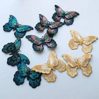 3 piezas de parches bordados con mariposas azules y rosas, decoración de aplicación de costura DIY para ropa, chaquetas