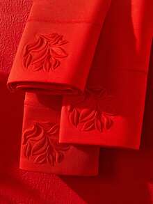 3 件套女士高腰压花棉质三角裤，休闲弹力透气柔软亲肤内裤 - 紅色 - 查看 3