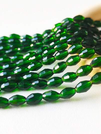 63pcs Glass Beads Dark Green <Rice> Bead Accessories 4*6mm Beads For DIY Jewelry Making Bracelets Necklace, Semi-Finished Jewelry Accessories Materials