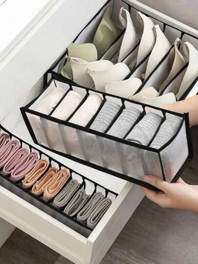 3 pezzi/set Organizer pieghevole per cassetti da 7 scomparti per calze, reggiseni, mutande, scatola portaoggetti, accessorio essenziale per il risparmio di spazio in armadi, camere da letto, dormitori, decorazioni per festival, decorazioni per la casa, decorazioni per la camera da letto