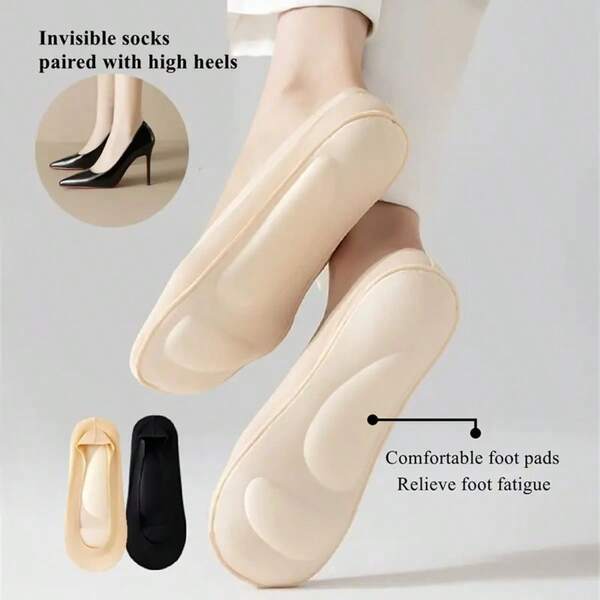 1 Pair Invisible Heel Liner Socks, Comfortable Cushioned, Non-Slip, Beige