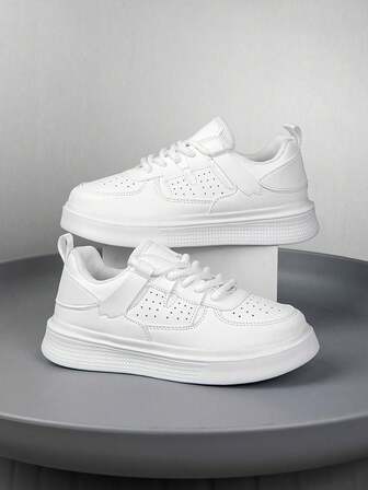 1 par låga tonårssneakers, sportskor i PU-läder, fritidsskor för inomhus-/utomhusbruk, lätta, halkfria, andningsbara, bekväma, moderiktiga, campusstil, rosa färgkombination