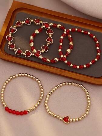 5 件套优雅串珠手工手链，适合女孩 - 完美的圣诞礼物、送给家人和朋友的节日/生日礼物、节日配饰