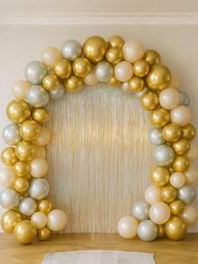 2 件香槟色箔片流苏帘，搭配香槟色闪光背景布，适用于生日、婚礼、派对、70 年代、80 年代、90 年代迪斯科主题派对、单身派对、彩虹派对装饰、圣诞节装饰、派对装饰、生日装饰 - 香檳色 - 查看 4