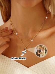 Kalung Proyeksi Rantai Ganda Kustom, Kalung Berlapis Foto Kustom, Kalung Foto, Perhiasan Kenangan, Hadiah untuk Sahabat Terbaik di Hari Ulang Tahun, Halloween, Natal - MultiWarna - View 6