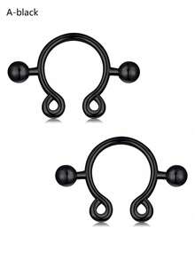 CIZME 2pcs/Set Fake Nipple Rings,Stainless Steel Nipple Rings,Fake Nipple Piercings Faux Nipple Rings For Women Faux Piercing Jewelry - Multicolor-2 - View 13