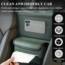 Car Organizer Storage Between Seats, Leather Large Capacity Automobile Handbag Hanging Store Content Bag, Auto Console Organizer Holder For Snack Phone Document Storages, Car Accessories (Black) - Green - View 4