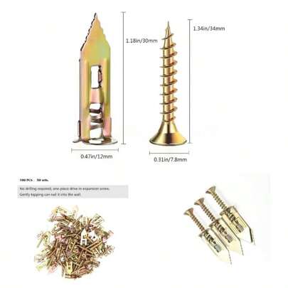 Pcs 50 Sets Self - Drilling Drywall Anchors With Screws, Expansion Screw Sleeve Drywall Plaster Anchors Fixing Expansion Anchor Bolt, No Drill Or Holes In Wall 0.47X1.18in