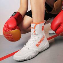 Men's Indoor Boxing Training Shoes, Rubber Sole Competition Wrestling Shoes - White Orange - View 5