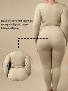 Winter Plus Size Women Seamless Slimming Jumpsuit With Compression, Long Sleeve And Pants