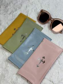 1 pezzo Custodia per occhiali in PU a chiusura automatica, borsa per occhiali di colore unito come accessorio di moda per le donne, con panno per la pulizia di colore casuale, materiale morbido. Organizer multifunzione: portachiavi e piccola borsa per gioielli - Multicolore - Visualizzare 3