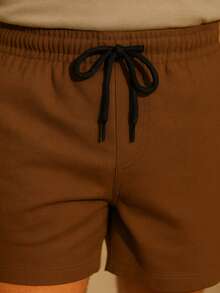 Suffix Men's Plus Size Linen Shorts Casual Elastic Waist With Pockets Comfortable Beach And Leisure - Rust Brown - View 3
