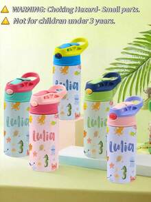 1pc Custom Name Stainless Water Bottle With Silicone Straw, Custom Water Bottle, 12oz - 350mL, Personalized Name Insulated Cup, Personalized Stainless Water Bottle, Custom Names Insulated Leak Proof Lid, 5 Colors Available, Stainless Cup, Stainless Bottle, Spill-Proof Lid, First Day Of School, Back To School Gift, Water Bottle For Party, Travel, School, Ideal Gift For Birthday, Graduation, Water Bottle Gift For Boys, Girls, Teenagers,Multi-Functional,Ornamental,Letter,Stylish,Baby Fashion,Soft Squishy,Colorful,Casual,Cute,Kawaii,Adorable,Unique,Customized,Baby Gifts,Cutebaby,Ideal Gifts For Him,Ideal Gifts For Her,Family,Friends,Daughter,Son,Her,For Children's Day,Cutlery Set - 海洋動物 - 查看 3