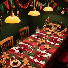 1 Stück/4 Stücke/6 Stücke/100 Stücke Weihnachten Poinsettia Muster Tischsets, maschinenwaschbar rechteckige Polyester Tischsets, Tischplattenabdeckungen, isolierte Tischsets, Restaurant Tischdekoration, Party Zubehör, Weihnachtsdekoration, Heimdekoration - Verschiedenfarbig - Übersicht 3