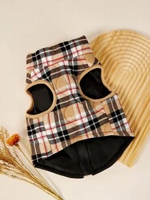 PETSIN 1 chiếc áo khoác cho chó bằng vải nỉ kẻ caro màu kaki có khóa kéo phía sau, áo khoác cho thú cưng có thể giặt được, phù hợp cho chó lớn, vừa và nhỏ, mặc ở nhà hoặc ngoài trời - Màu Khaki - Xem 2