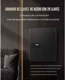 porta llaves de pared Timotech Organizador de Llaves, Caja de  para Llaves de Acero Inoxidable de 28 Posiciones con Cerradura de Combinación Reiniciable, Caja de Almacenamiento de  Digital, Porta Llaves - 1 - Ver 7