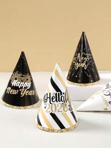 6Pcs 2026 Black & Gold New Year Party Paper Hats,DIY Decorative Hat With Fireworks & Stripes Design,New Year Photo Props Hats,Happy 2026 New Year Party Decor,Happy New Year Decorations,New Year Celebration,New Year Eve Ceremonies Decor - Multicolor - View 5