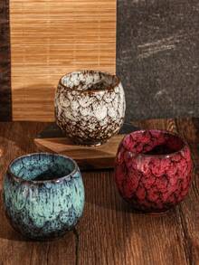 1 pièce Tasse à thé Gongfu en céramique cuite au four, petite tasse à thé en forme d'œuf, convient pour l'extérieur, les banquets, les cadeaux, le jardin