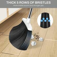 Broom And Dustpan Set,  Long Adjustable Handle Broom Dustpan Combo With Dustpan Teeth To Automatically Clean Hair Suitable For Home Kitchen Office Hall Floor - Gray-black Broom - View 5