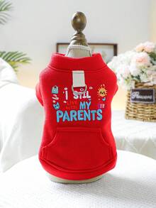 1pc Pet Clothes, Cute Dog/Cat Outfit For Small Dogs, Warm & Comfortable Hooded Sweatshirt For Autumn/Winter - Red - View 9