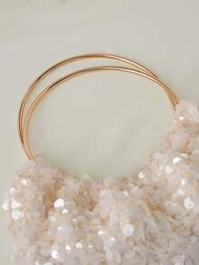 Clariva Túi xách nữ đính sequin thanh lịch, họa tiết ngẫu nhiên, phù hợp với váy dạ hội, phụ kiện dạ hội, quà tặng Giáng sinh cho đám cưới - Màu be - Xem 5