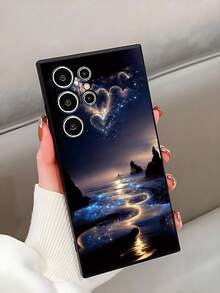 1pc Romantic Night View & Blue Ocean Heart Shockproof Anti-Slip Phone Case, Compatible With Galaxy A04e/A05s/A13/A14/A15/A34/A35/A50/A52/A53/A54/S21/S22/S23/S24/S25/S25Ultra,International Version, Not The Domestic Version - Black - View 4