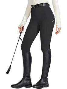 Willit Women's Horse Riding Pants Knee-Patch Equestrian Breeches Horseback Schooling Tights Zipper Pockets - 黑色 - 查看 2