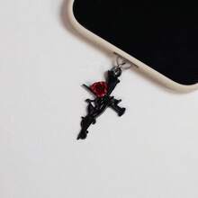 Flame Cross & Heart Cross Mobile Phone Dust Plug Pendant, Decoration Accessory Protector For IPhone, Type-C Port