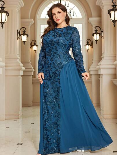 XUIBOL High Quality Stretchy Elegant Sequin Patchwork Super Fitted Plus Size V-Neck Evening Cocktail Party Wedding Anniversary Family Formal Gala Bridal Shower Birthday Celebration Short Sleeve Luxurious Dignified Mother Of The Bride Dress (Heavy Embellishment)