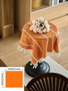 1pc Orange Geometric Striped Embroidered Tablecloth, American Style, Suitable For Kitchen, Dining Table, Coffee Table, Office Desk, Cabinet, Small Appliances, Home Decor, All Seasons - Orange - View 11