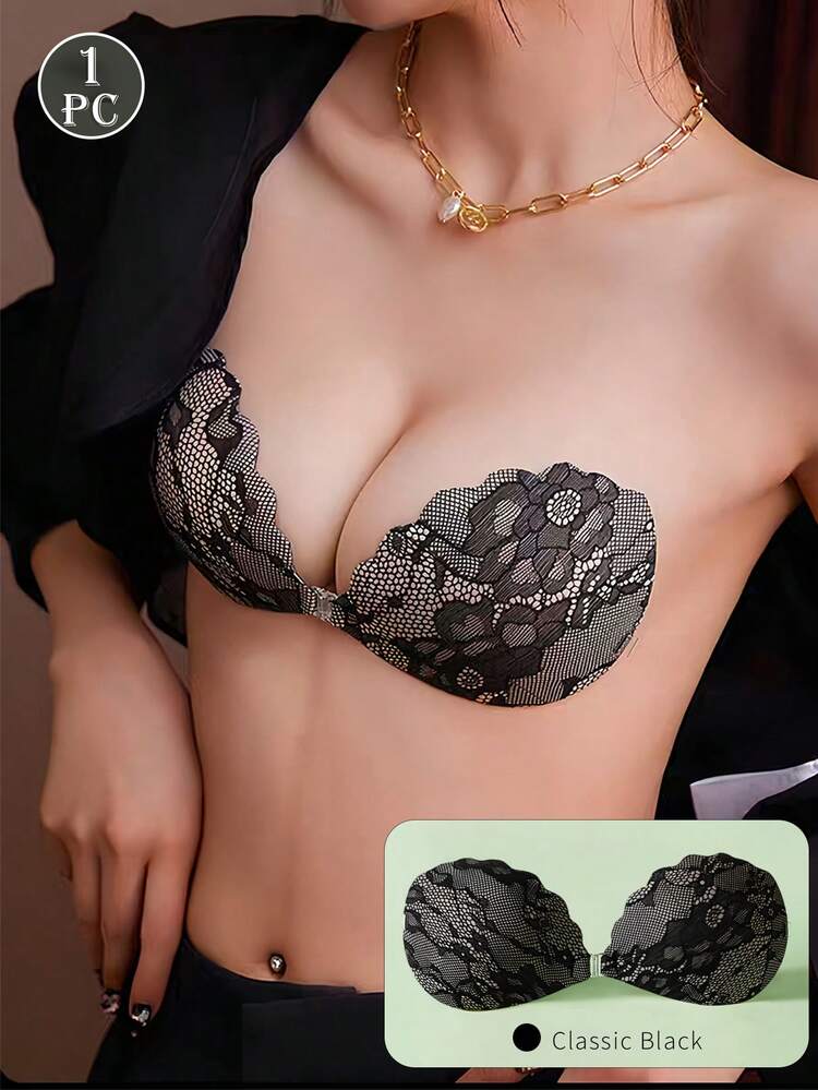 1 件蕾丝隐形聚拢文胸 - 无肩带自粘式提升文胸，带透明肩带，可重复使用粘性乳贴，适用于婚纱、连衣裙和礼服 - 杏色 - 查看 19