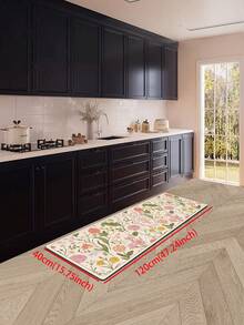 1pc Soft Rubber Kitchen Mat, 3.5mm Thick Kitchen Rug, Retro Floral Style Absorbent Kitchen Mat Large Carpet, Can Be Self-Cut To Fit Kitchen Size, Surface Fabric Material, Middle Sponge Layer, Bottom Rubber Layer, Suitable For Kitchen Rugs, Kitchen Decor, Wedding Decor, Home Decor, Bathroom Mat, Entryway Mat, Laundry Room Mat, Hallway Carpet, Living Room Mat, Etc. - Multicolor - View 10