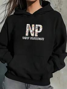 Women's Plus Size NP Nurse Practitioner Flclothingal Print Hoodie Sweatshirt Fclothing Medical Professionals - 黑色 - 查看 2