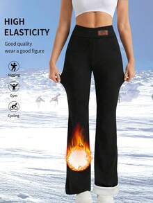 1件装女士户外运动喇叭裤，加厚保暖打底裤，高腰修身弹力裤，适合冬季穿着，抓绒面料