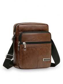 1 szt. Jednokolorowy plecak casualowy ze skóry PU z wieloma kieszeniami, zapinany na zamek błyskawiczny, odpowiedni dla mężczyzn do noszenia codziennych niezbędnych rzeczy, na ramię/przez ramię/do ręki, odpowiedni na wiosnę, lato, jesień, do biura, dojazdy do pracy, biznes