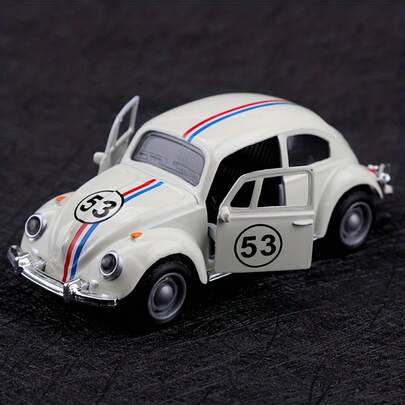 1:36 Scale Vintage Alloy Car Model - Openable Doors, Visible Interior, Beige/Blue/Red Racing Stripes - Collection Display - Car Enthusiast Birthday, Father's Day, Halloween Gift - Durable Alloy Material, Retro Design, Sturdy Construction