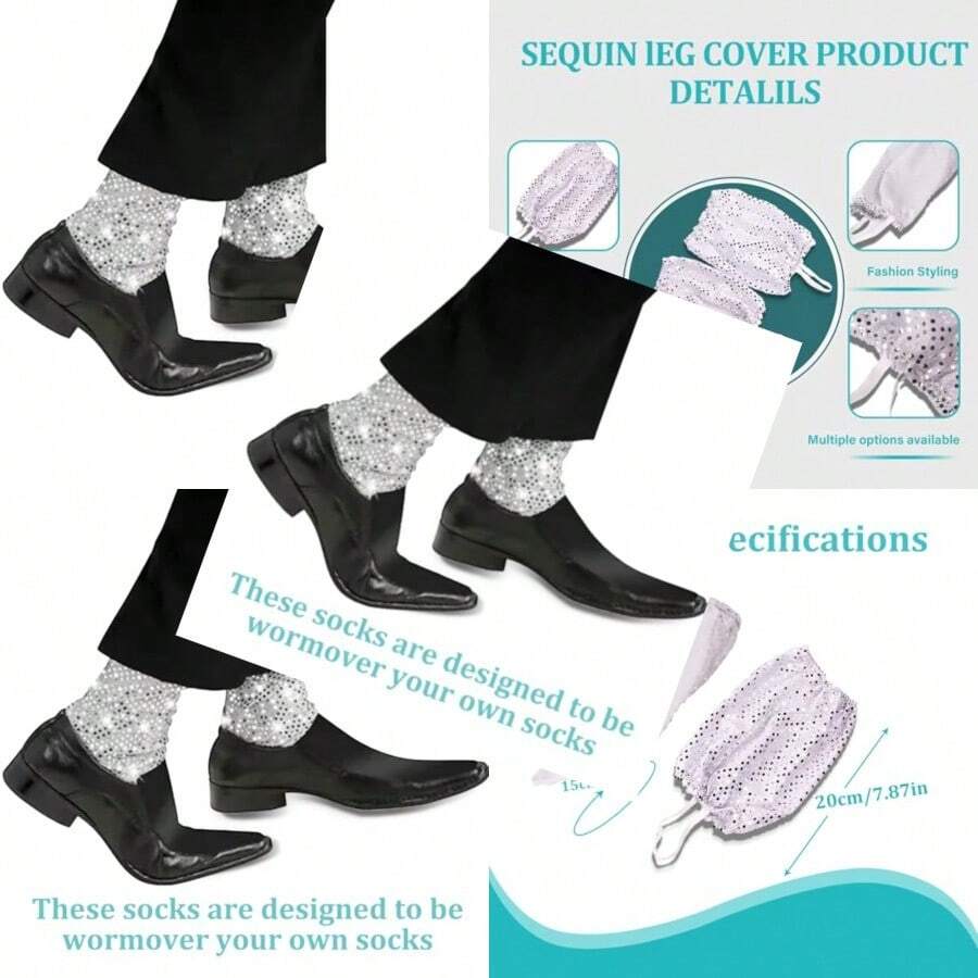 Silver Sequin Sock Covers Dance Socks Costume For Men Women Dress Up Halloween Glitter Short Foot Covers 80s 90s Pop Star Costume Dance Party Sock - 如圖 - 查看 1