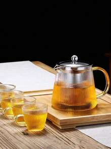 1pc Glass Teapot With Stainless Steel Tea Infuser, Dual-Use For Steeping And Boiling Herbal Tea, Home Use Heat-Resistant Teapot With Vertical Stripes, Can Be Used On Stove - Multicolor - View 8