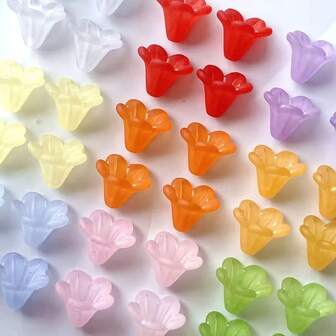 50/100/150/200 piezas de 1x1,4 cm Flores de trompeta de colores aleatorios con acabado mate, cuentas decorativas de materiales acrílicos DIY versátiles, accesorios esenciales para pendientes y pulseras (con agujero, mezcla de colores aleatorios)