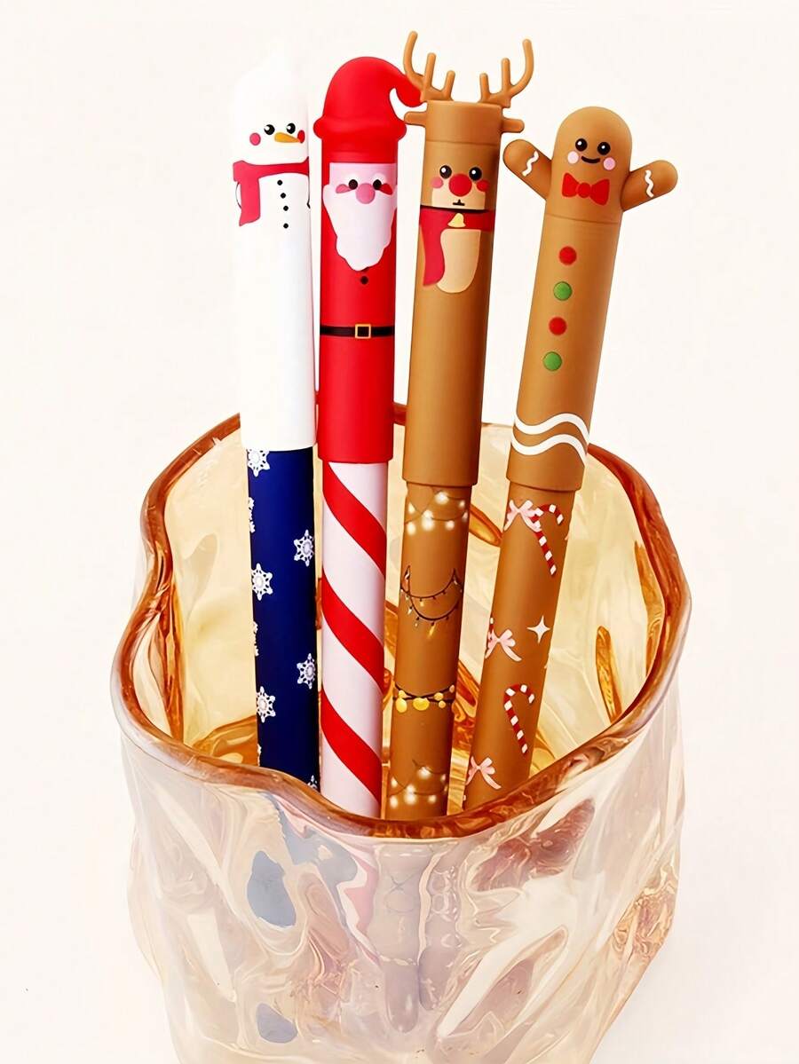 4 stiluri de Crăciun de pixuri cu bilă ștergătoare / Uscare rapidă și ștergătoare / Anti-erori / Luare de notițe ușoară / Potrivite pentru studenți pentru examene, exerciții de practică și luare de notițe / Cadouri de Crăciun / Rechizite școlare