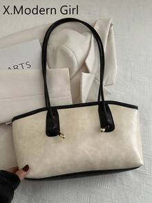 1 buc. Geantă de bowling din PU cu închidere cu fermoar matlasată, culoare solidă, geantă tote de mare capacitate, geantă de umăr cu textură nouă la modă, geantă tote de navetă în stil retro Merlot, rucsac școlar pentru studenți cu pandantiv cu nod de frânghie, potrivită pentru uzul zilnic al femeilor