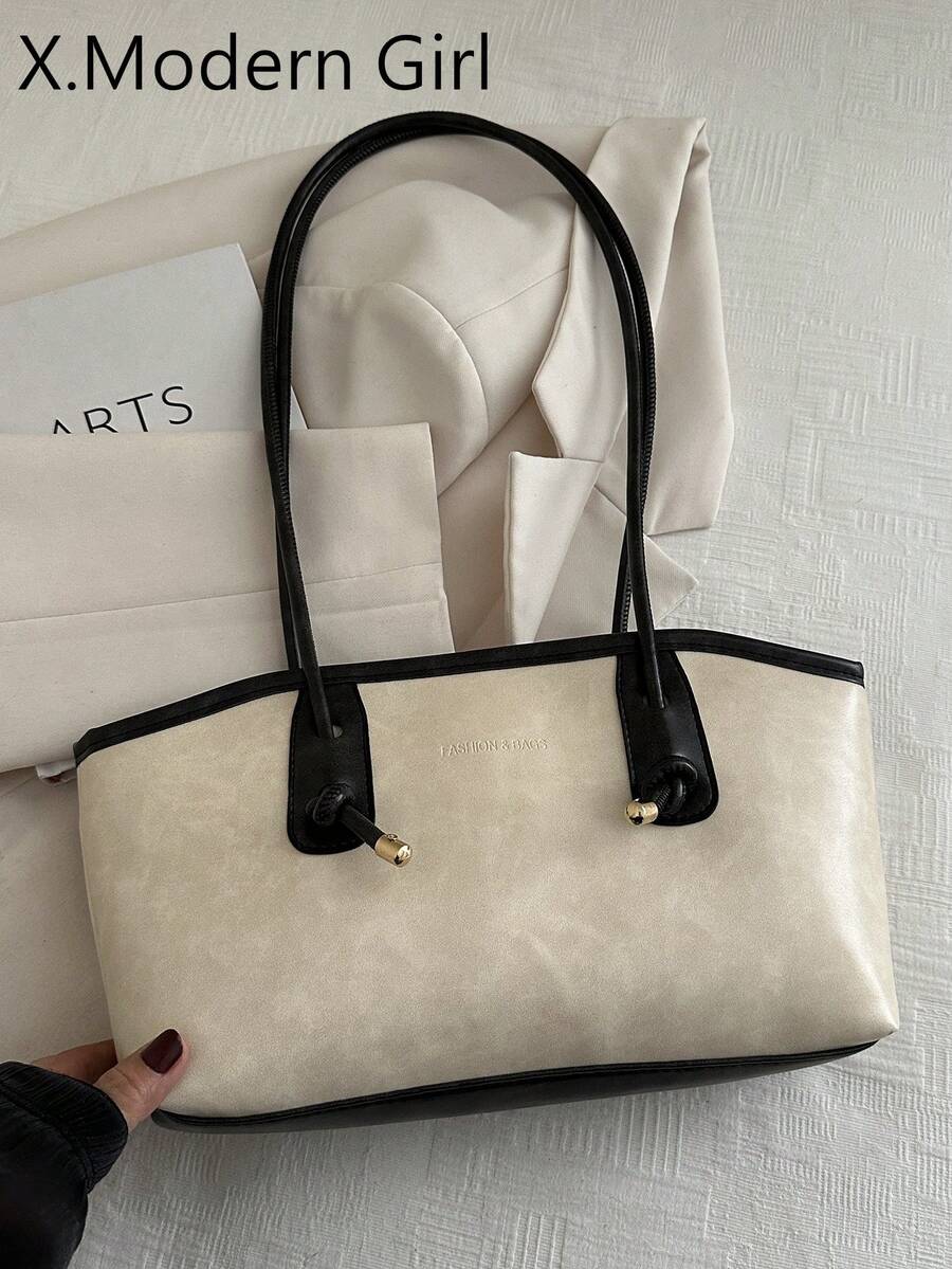 1 buc. Geantă de bowling din PU cu închidere cu fermoar matlasată, culoare solidă, geantă tote de mare capacitate, geantă de umăr cu textură nouă la modă, geantă tote de navetă în stil retro Merlot, rucsac școlar pentru studenți cu pandantiv cu nod de frânghie, potrivită pentru uzul zilnic al femeilor