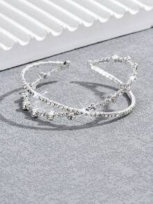 1pc Minimalist Fashion Copper Rhinestone Hollow Criss-Cross Bangle Bracelet, Versatile For Daily Wear