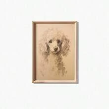 1 pièce Impression sur canevas vintage du portrait d'un caniche, esquisse rustique de chien, décoration murale à thème familial, texte en anglais, plaque murale pour la chambre, cadeau idéal pour les amateurs d'animaux de compagnie
